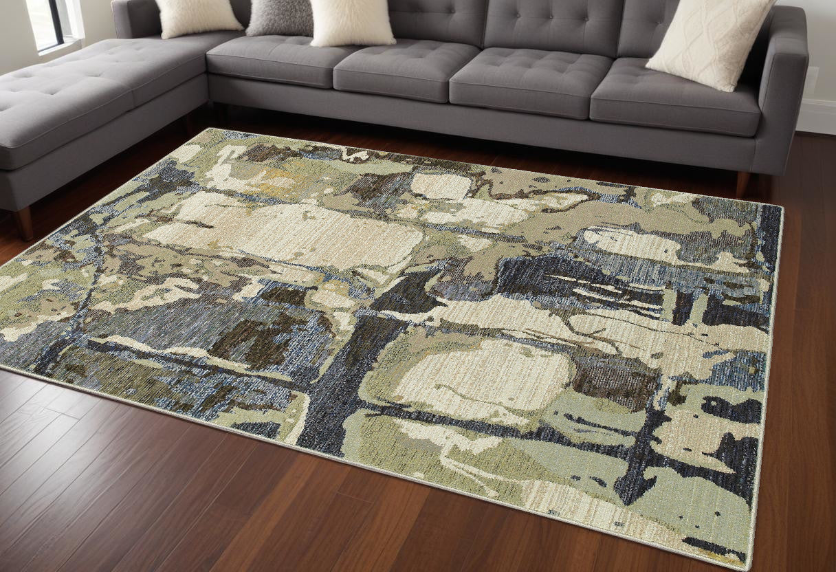 10' X 13' Blue and Gray Abstract Power Loom Area Rug