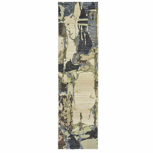 8' Blue And Gray Abstract Runner Rug