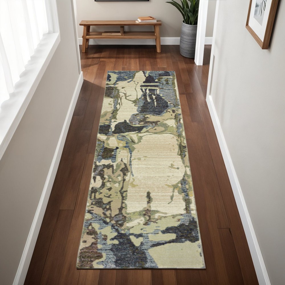 8' Blue And Gray Abstract Runner Rug