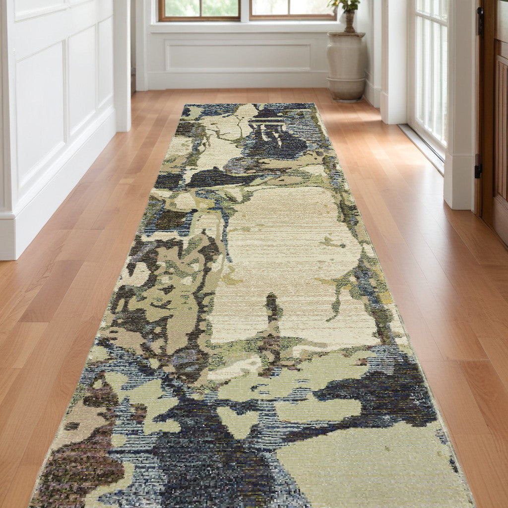 12' Runner Blue and Grey Abstract Power Loom Runner Rug