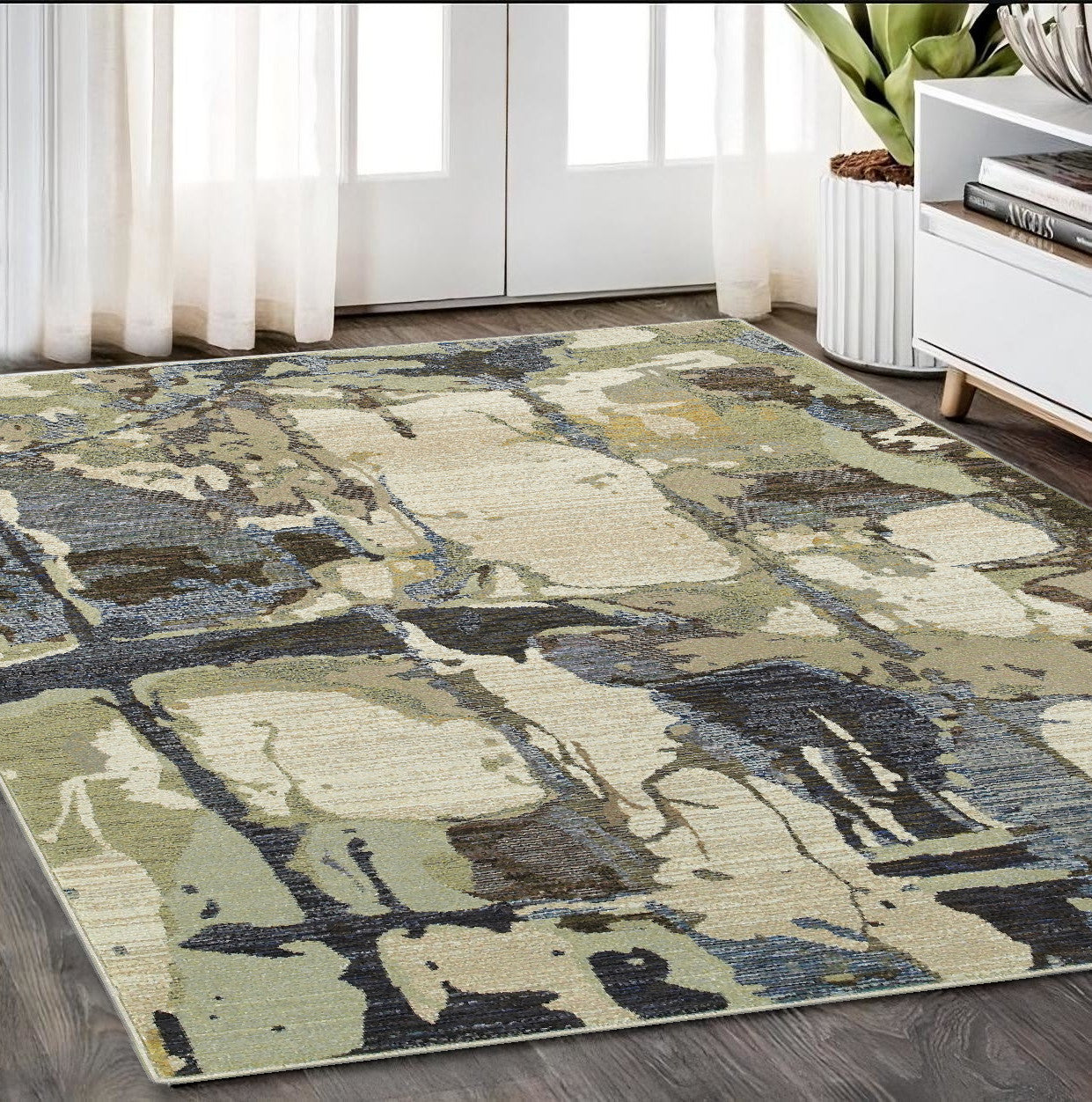 5' x 7' Blue and Gray Abstract Power Loom Area Rug