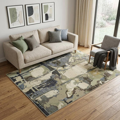 5' X 7' Blue and Gray Abstract Power Loom Area Rug