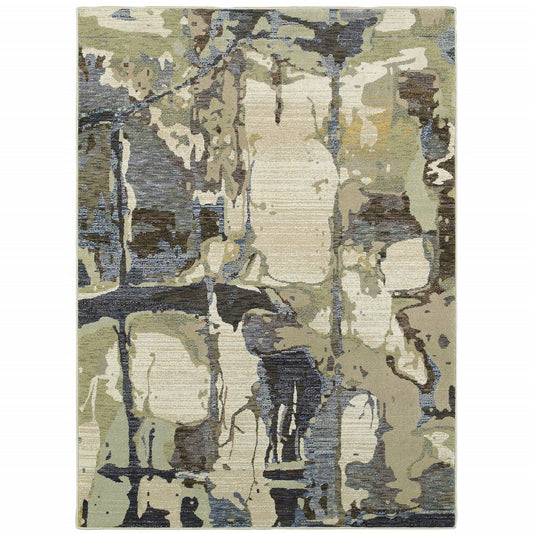 7' X 10' Blue and Gray Abstract Power Loom Area Rug