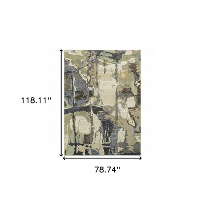 7' X 10' Blue and Gray Abstract Power Loom Area Rug