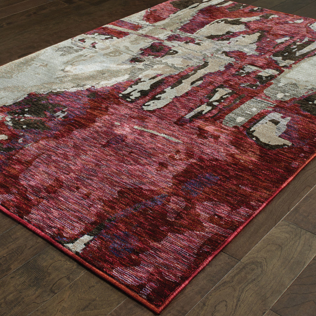 10' X 13' Red and Beige Abstract Power Loom Area Rug