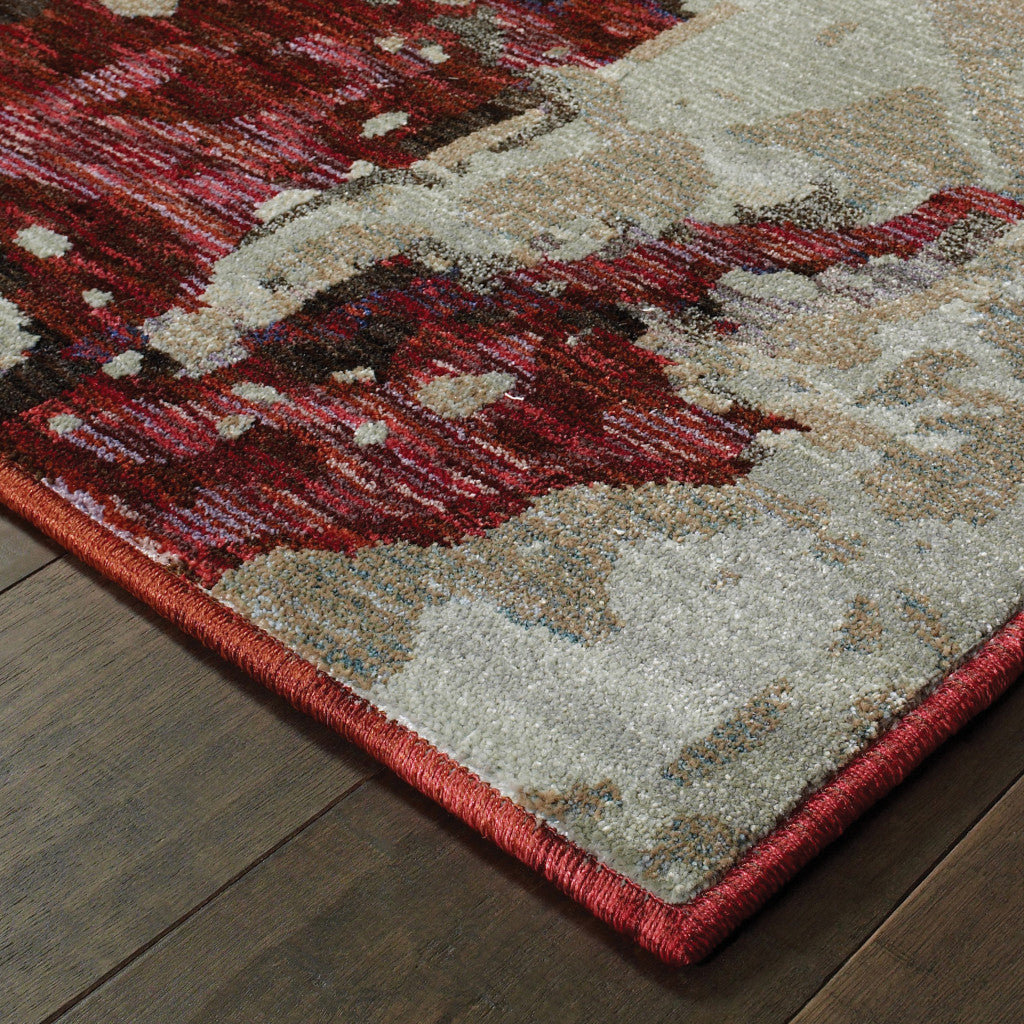 8' Runner Red and Beige Abstract Power Loom Runner Rug