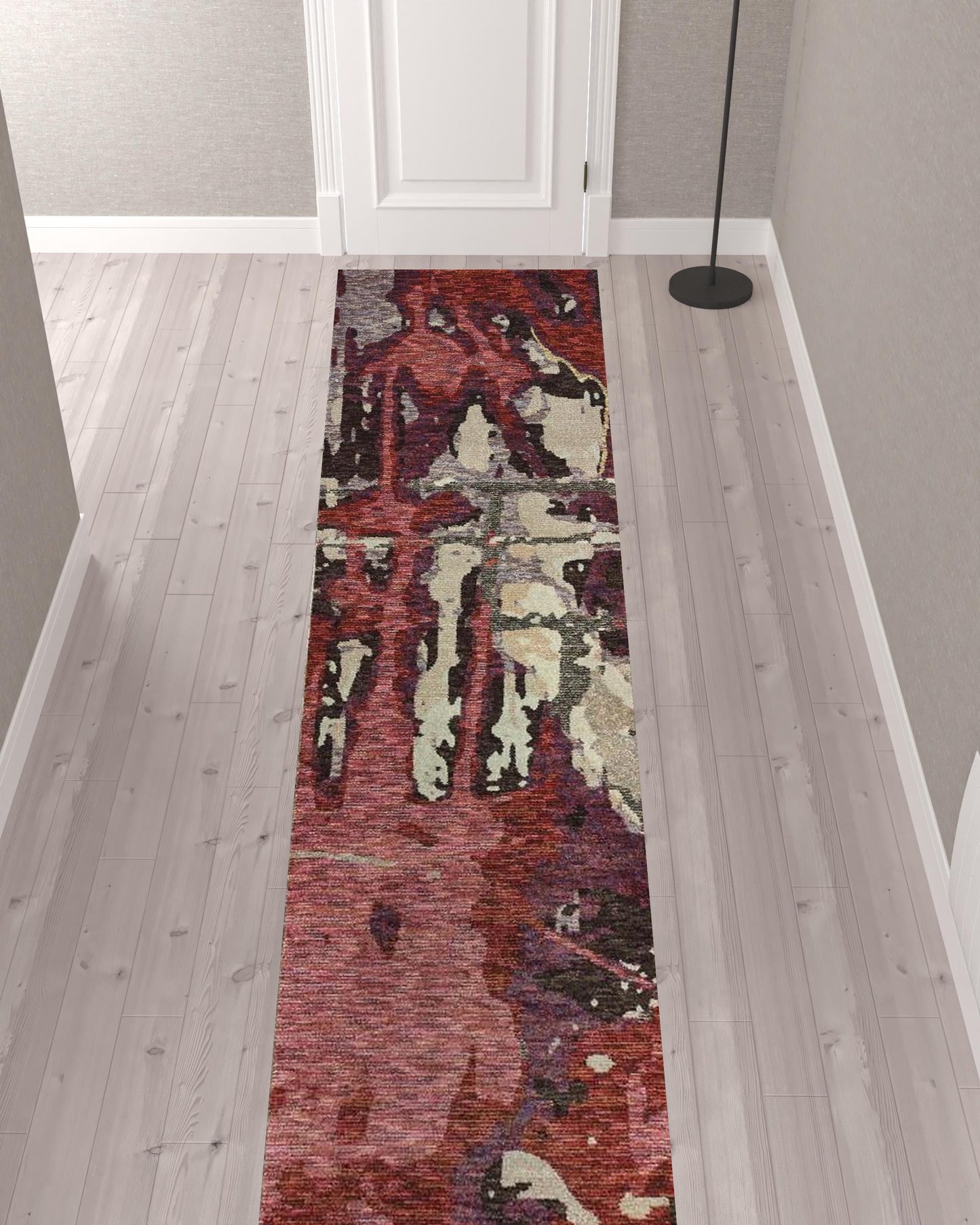 12' Runner Red and Beige Abstract Power Loom Runner Rug