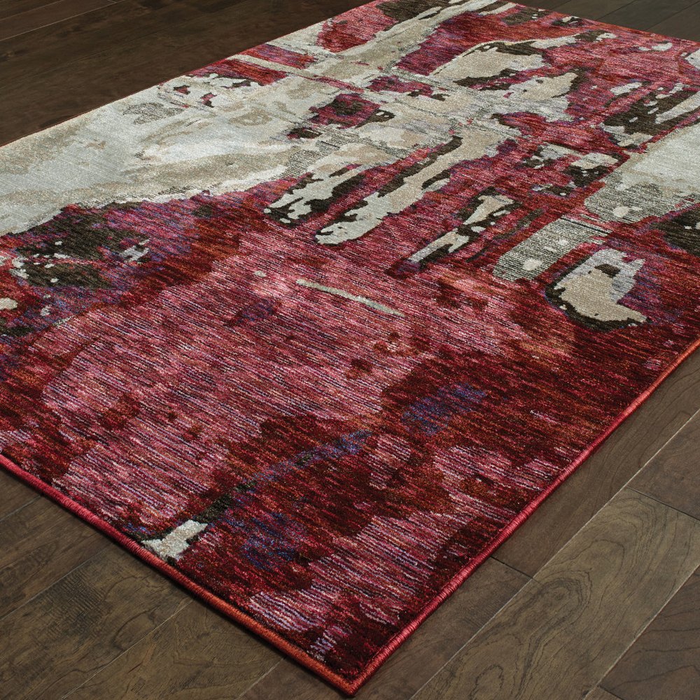 7' X 10' Red and Beige Abstract Power Loom Area Rug