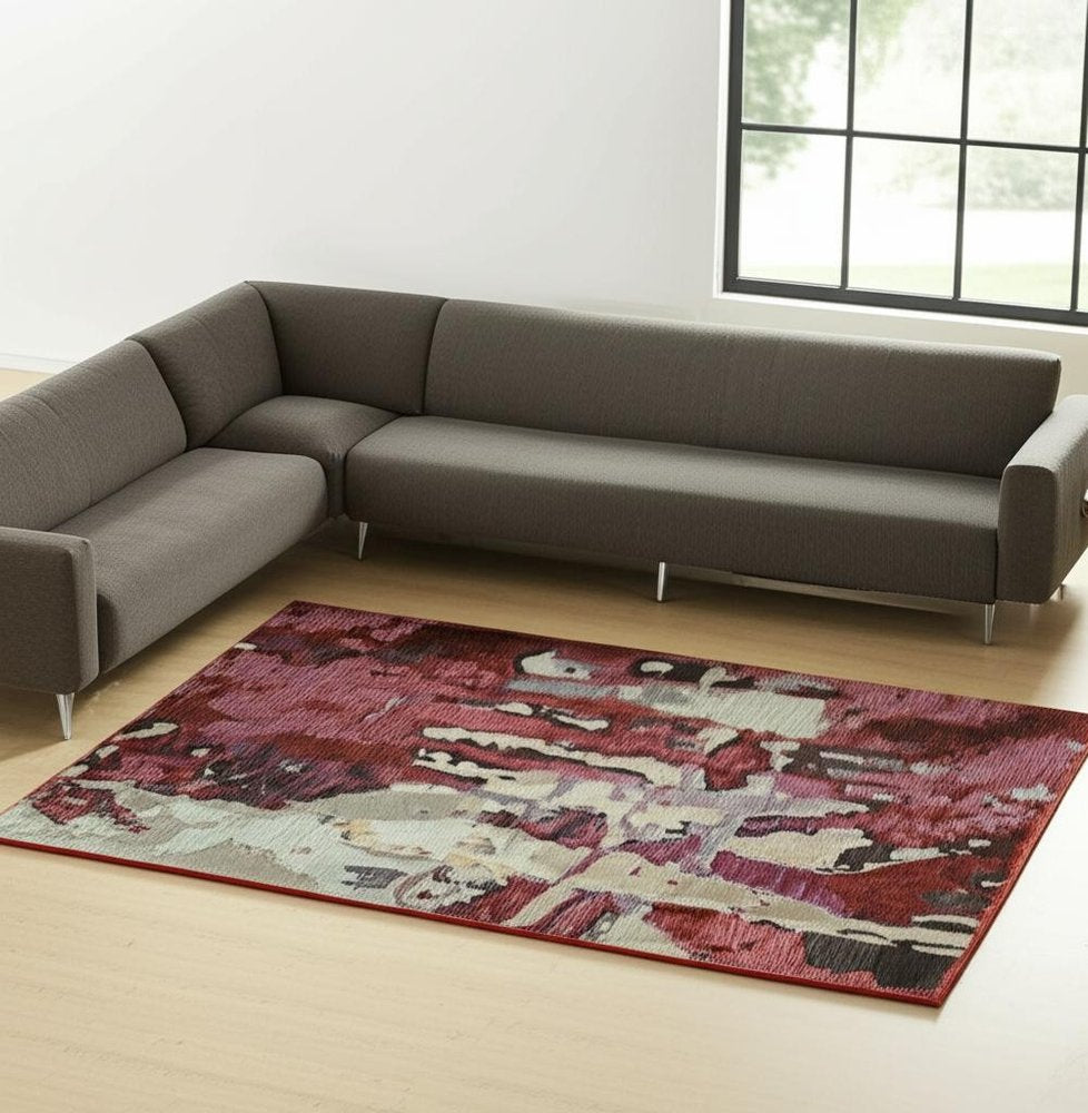 8' X 11' Red and Beige Abstract Power Loom Area Rug