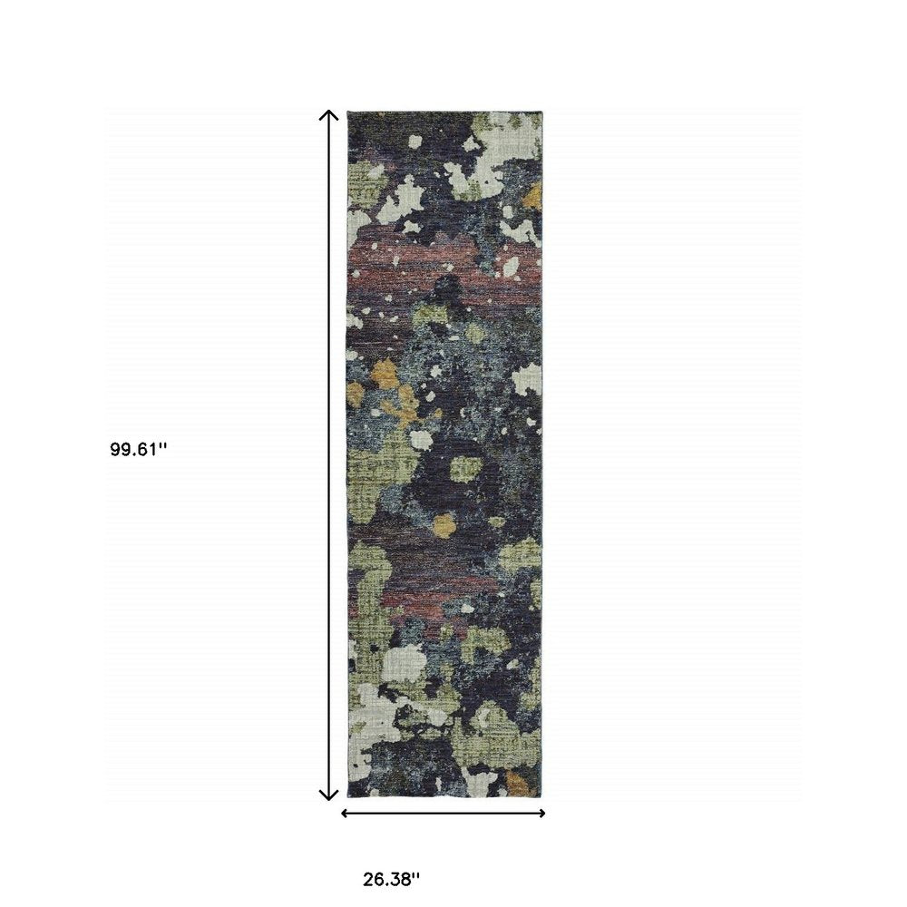 8' Blue And Green Abstract Runner Rug