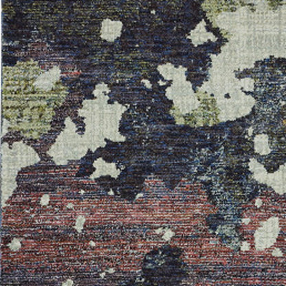 8' Blue And Green Abstract Runner Rug