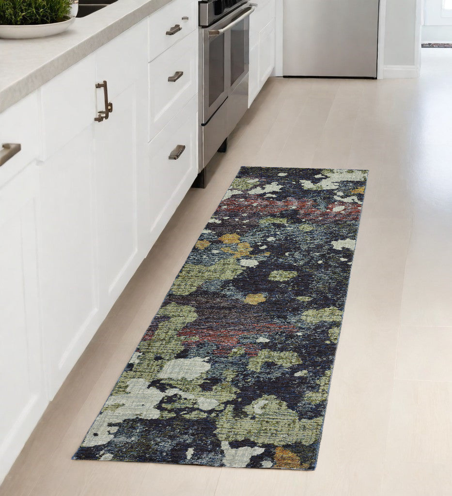 8' Runner Blue and Green Abstract Power Loom Runner Rug