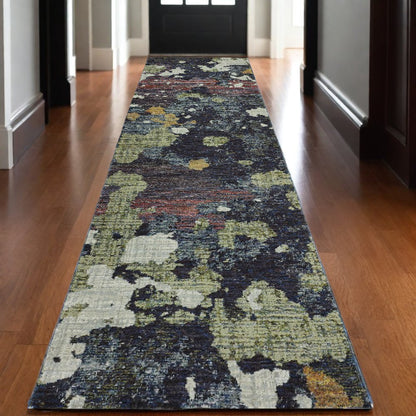 Green abstract runner rug, 12' long.