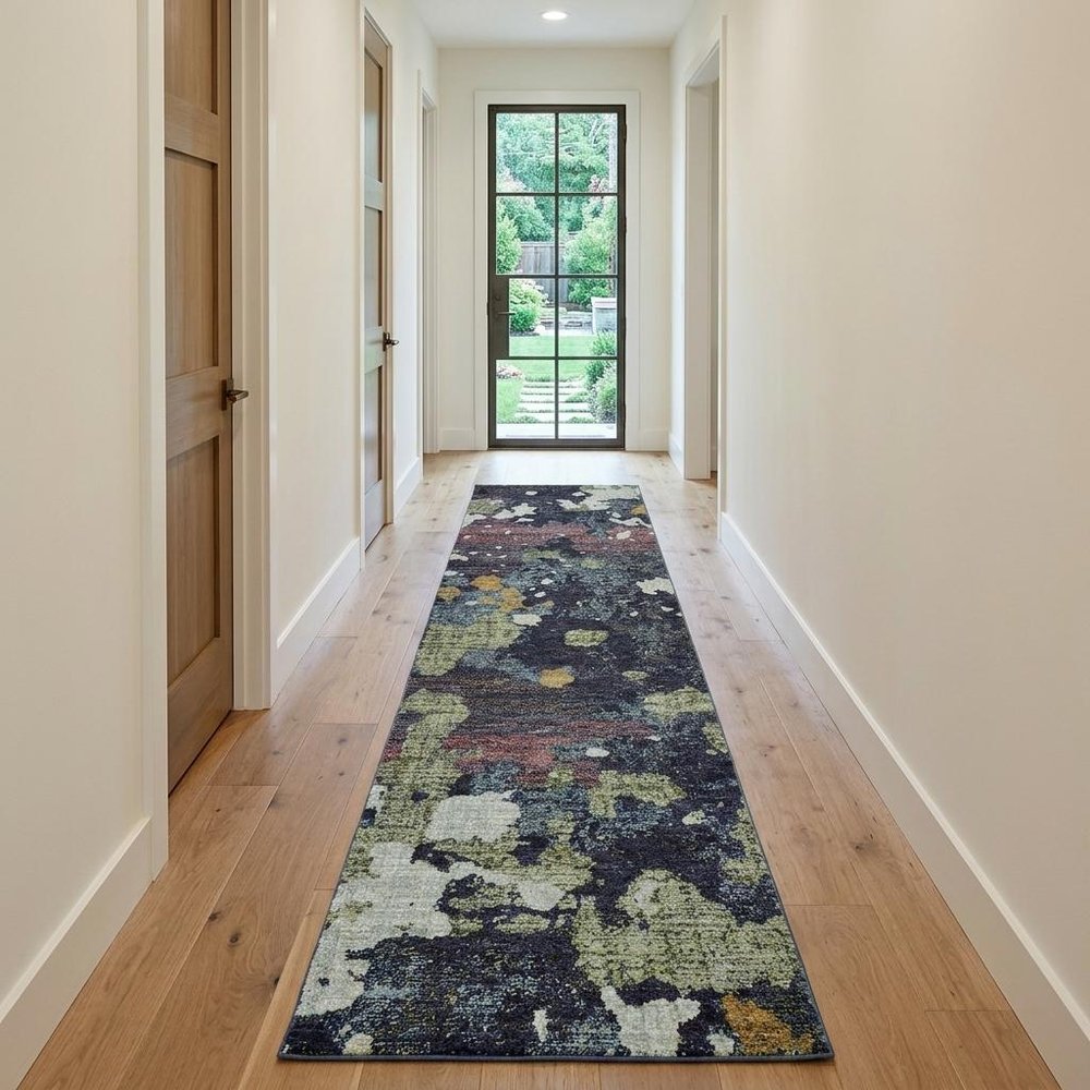 12' Green Abstract Runner Rug
