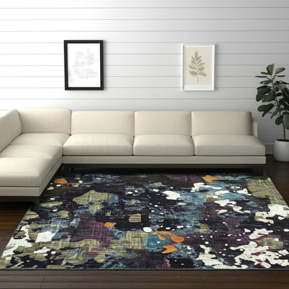 7' X 10' Blue and Green Abstract Power Loom Area Rug
