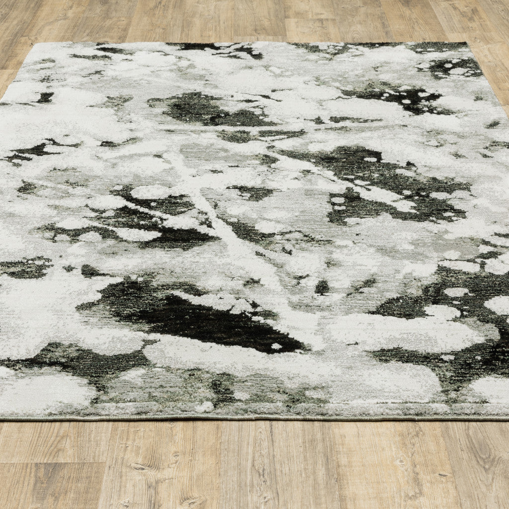 2' x 3' Gray and White Abstract Power Loom Area Rug