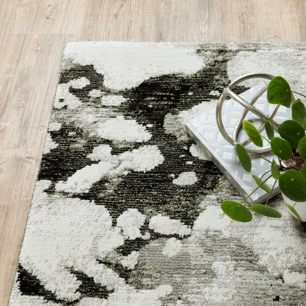 8' Charcoal And White Abstract Runner Rug