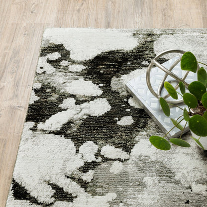 8' Charcoal And White Abstract Runner Rug