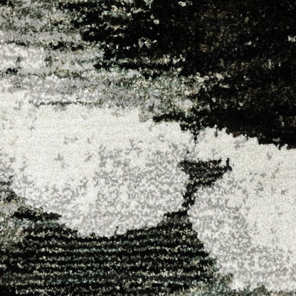 8' Charcoal And White Abstract Runner Rug