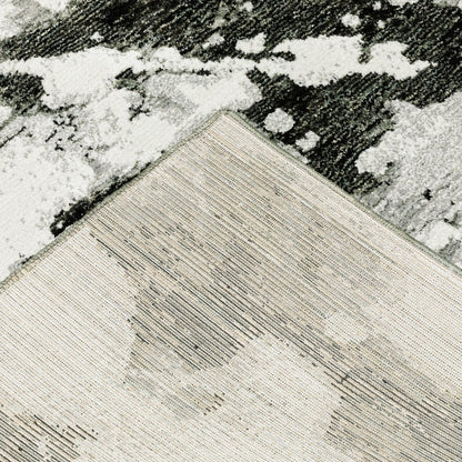 8' Charcoal And White Abstract Runner Rug