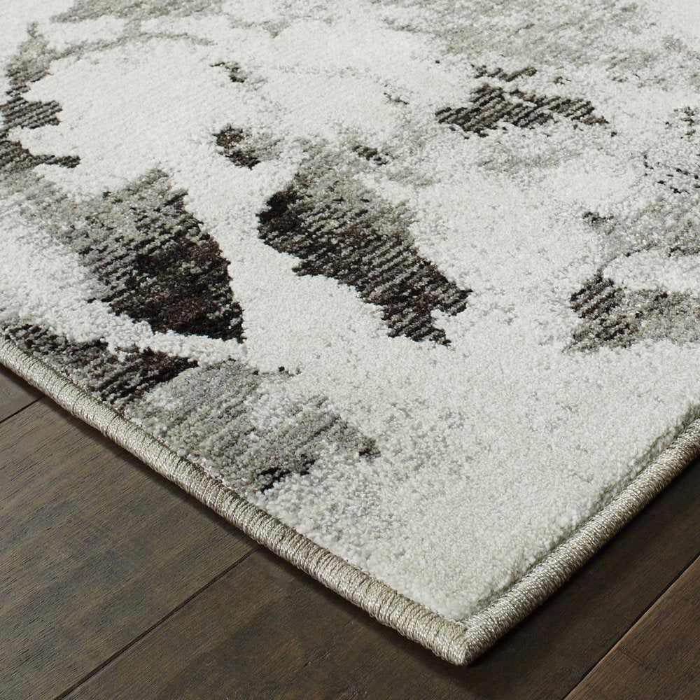12' Charcoal And White Abstract Runner Rug