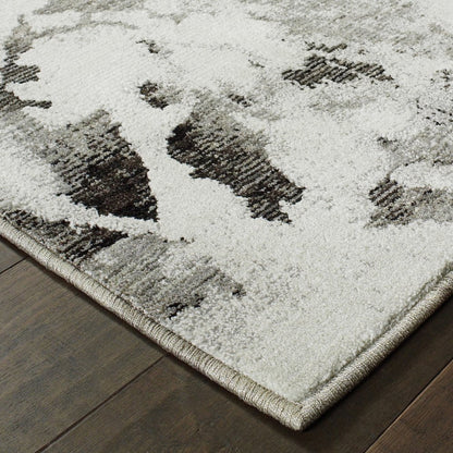 12' Charcoal And White Abstract Runner Rug
