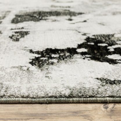 12' Charcoal And White Abstract Runner Rug