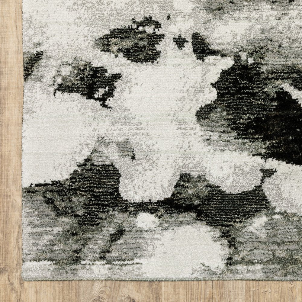 12' Charcoal And White Abstract Runner Rug