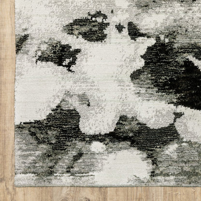 12' Charcoal And White Abstract Runner Rug