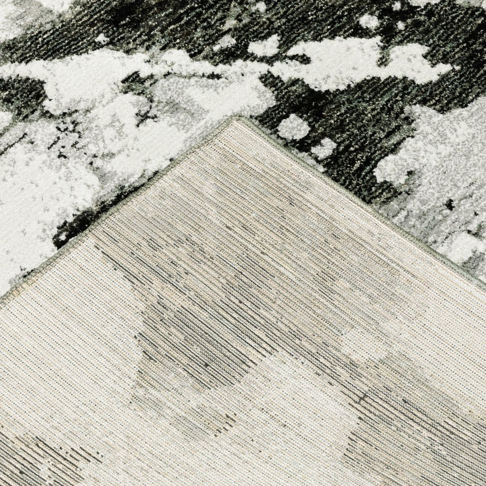 12' Charcoal And White Abstract Runner Rug