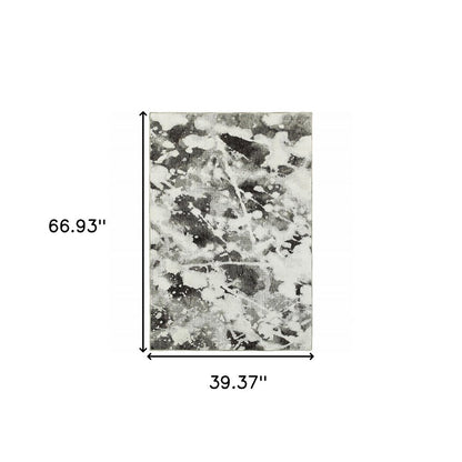 3' X 5' Gray and White Abstract Power Loom Area Rug