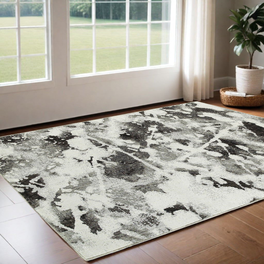 3' X 5' Gray and White Abstract Power Loom Area Rug