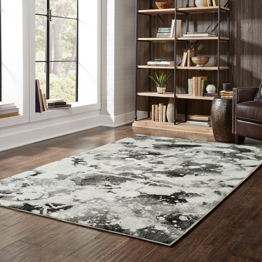 3' X 5' Gray and White Abstract Power Loom Area Rug