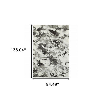 8' X 11' Gray and White Abstract Power Loom Area Rug