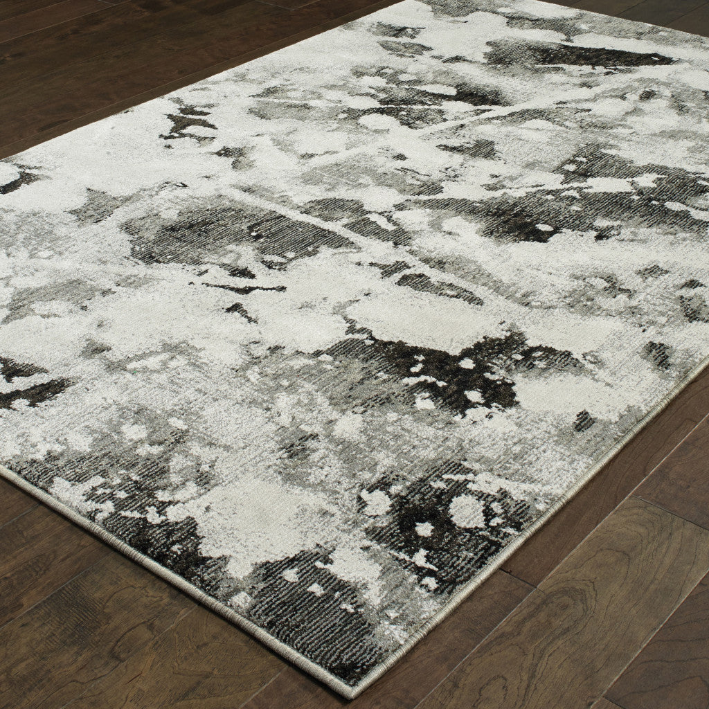 8' X 11' Gray and White Abstract Power Loom Area Rug