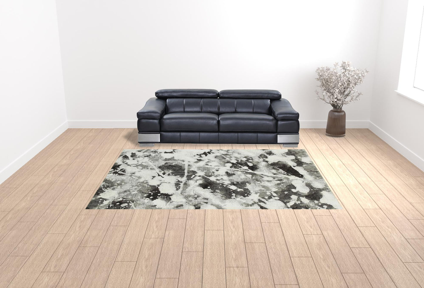 9' x 12' Gray and White Abstract Power Loom Area Rug