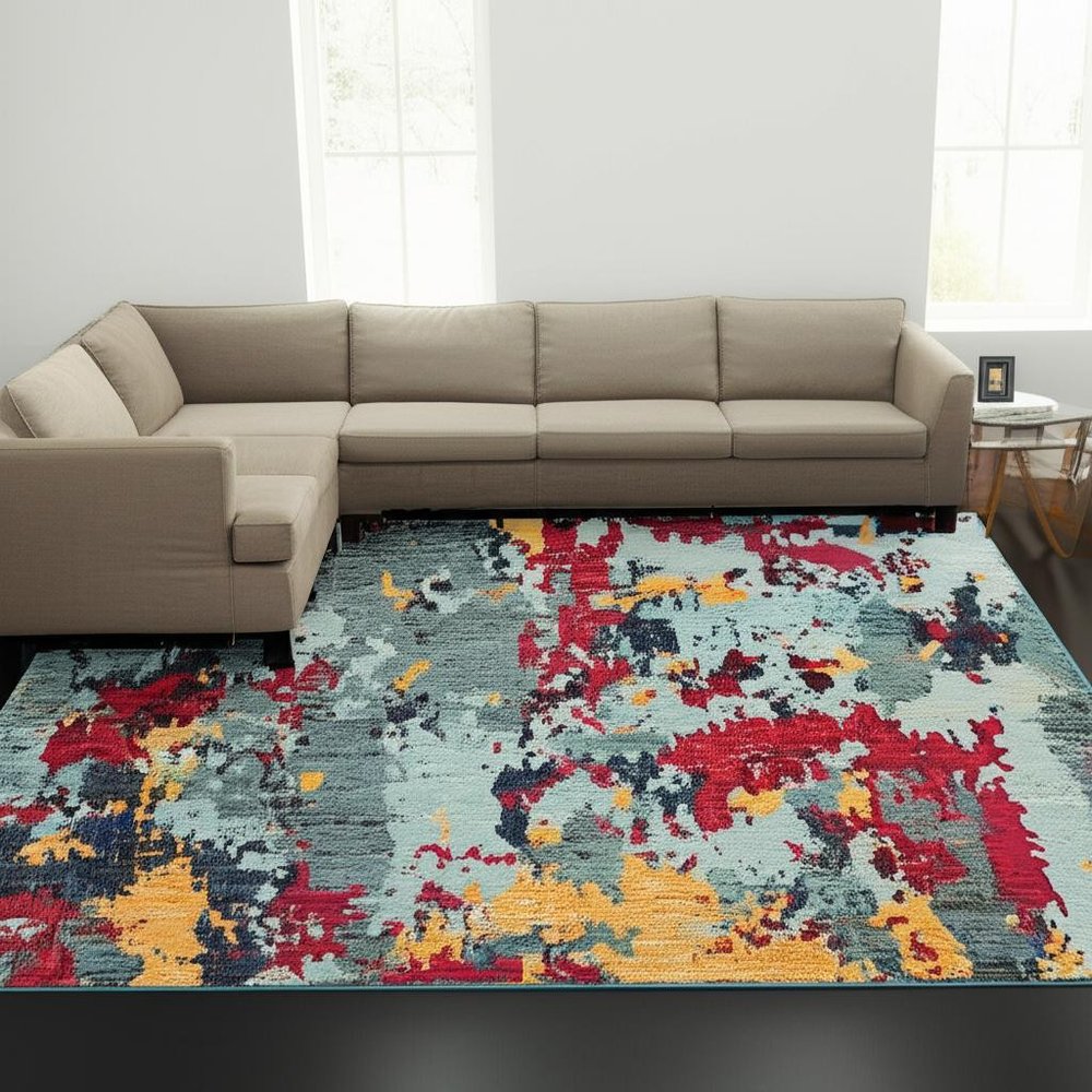 10' X 13' Blue Abstract Power Loom Area Rug