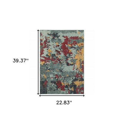2' X 3' Blue Abstract Power Loom Area Rug