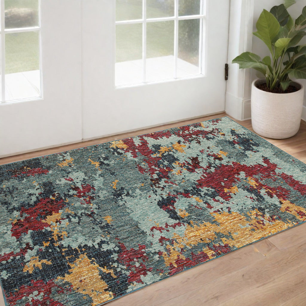 2' X 3' Blue Abstract Power Loom Area Rug