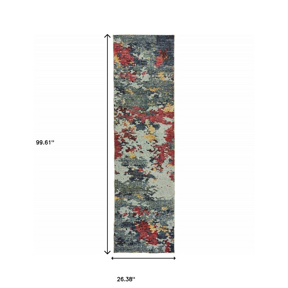 8' Blue Abstract Runner Rug