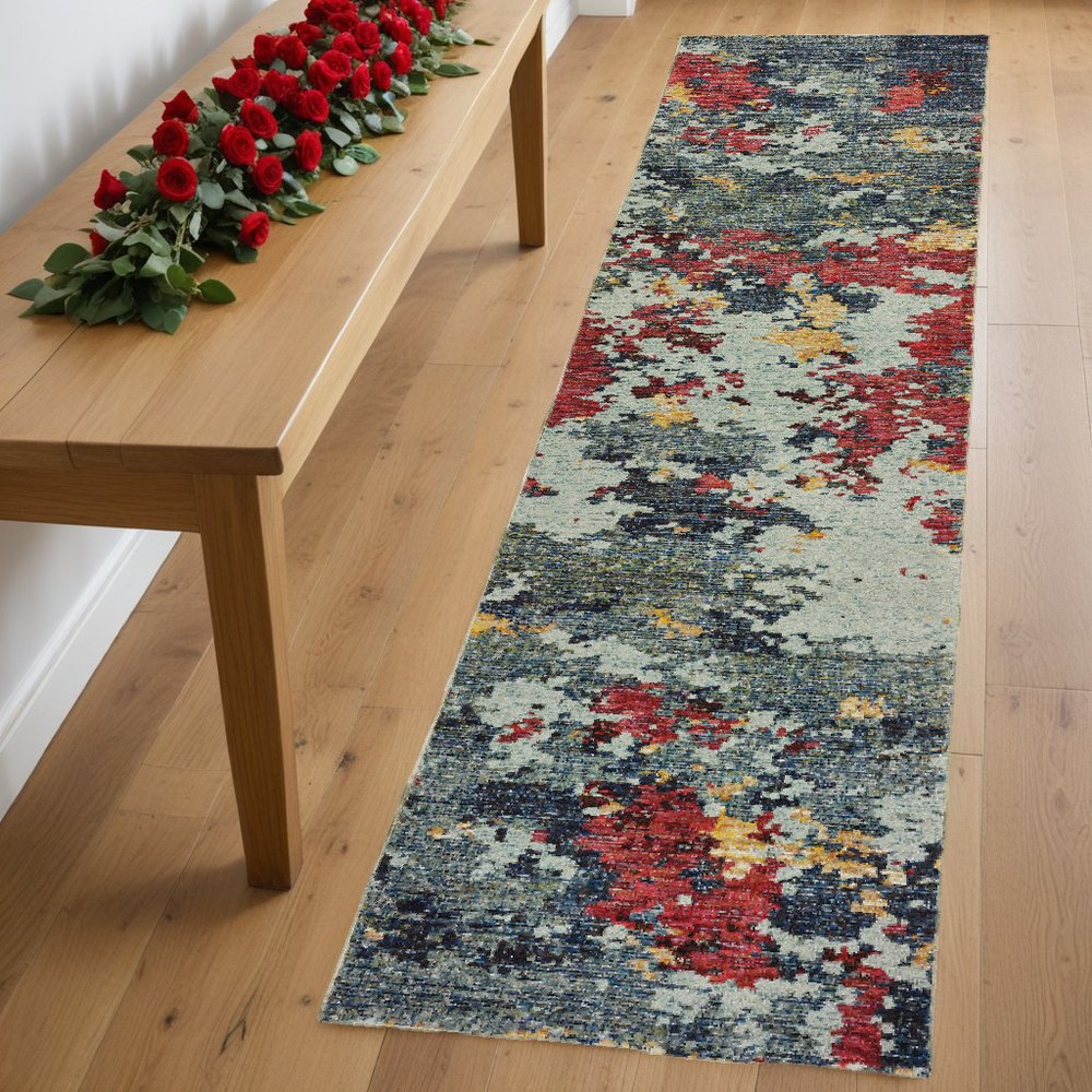 8' Blue Abstract Runner Rug