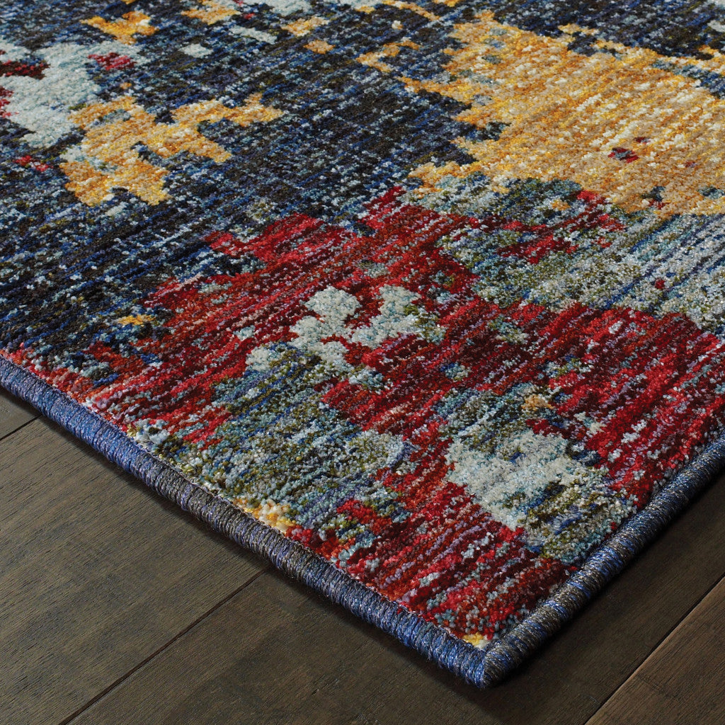 12' Runner Blue and Red Abstract Power Loom Runner Rug