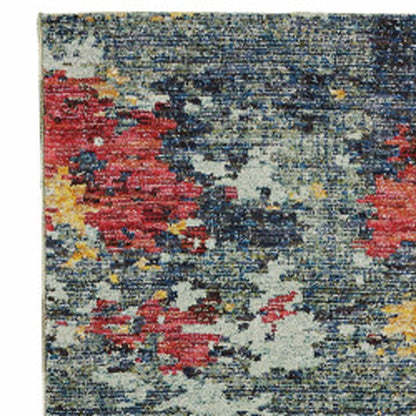 12' Blue And Red Abstract Runner Rug