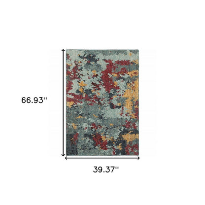 3' X 5' Blue Abstract Power Loom Area Rug