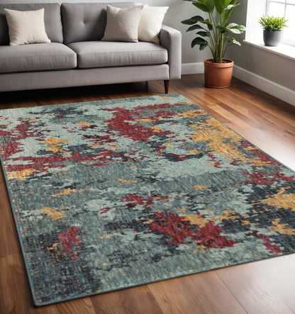5' X 7' Blue Abstract Power Loom Area Rug
