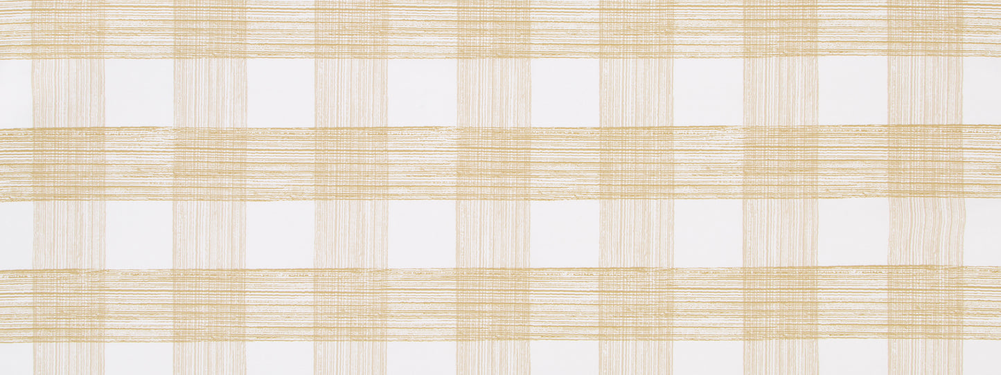 Beige plaid fabric with pale tan woven stripes forming a subtle check pattern.
