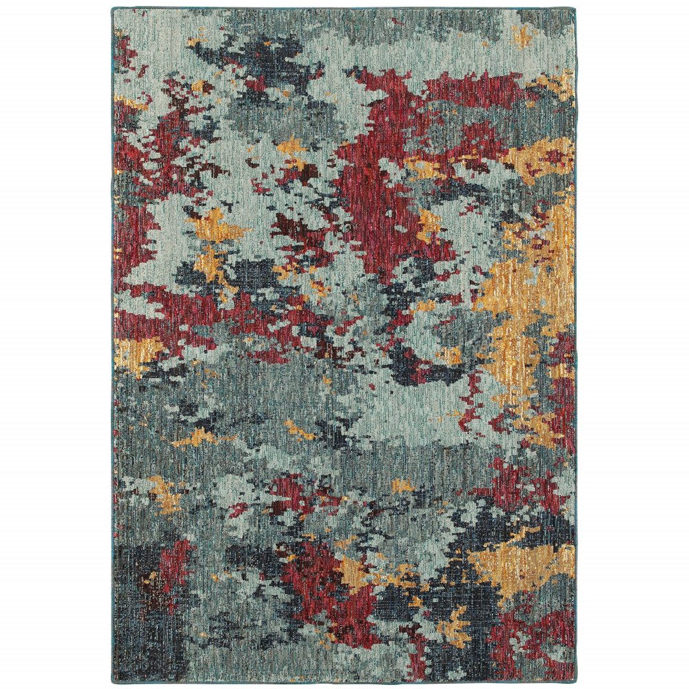 7' X 10' Blue Abstract Power Loom Area Rug