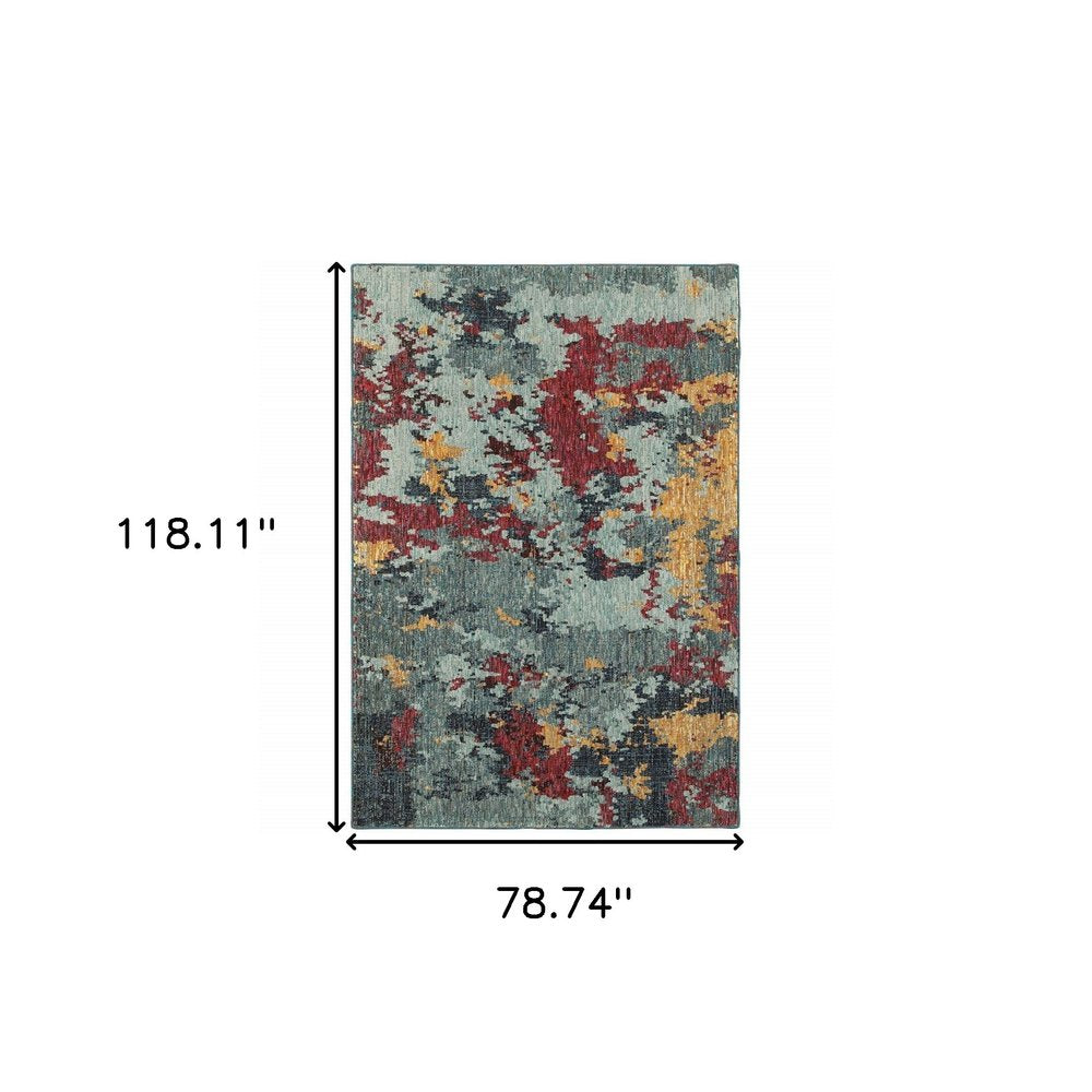 7' X 10' Blue Abstract Power Loom Area Rug