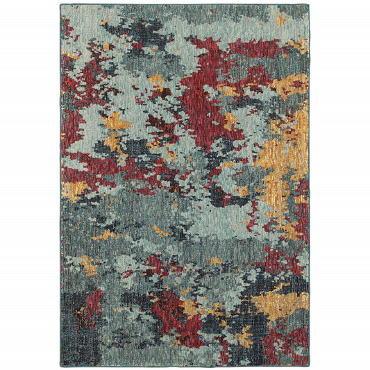 9' x 12' Blue and Beige Abstract Power Loom Area Rug