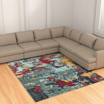 9' X 12' Blue and Beige Abstract Power Loom Area Rug